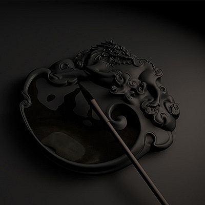 古代中国文房四宝模型之毛笔砚台C4D模型创意场景3D模型素材