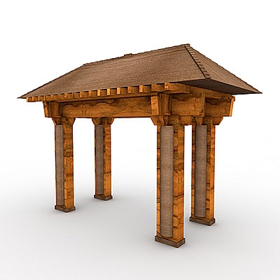 庭院木头门 木质门廊农家乐木门C4D模型创意场景3D模型素材