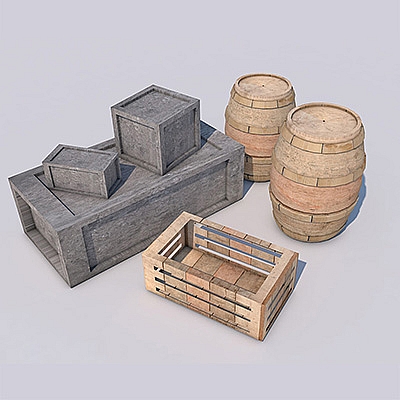 木桶木箱C4D模型 Boxes and Barrels