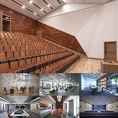 20套大型会议室办公室场所C4D模型室内工装创意场景3D素材