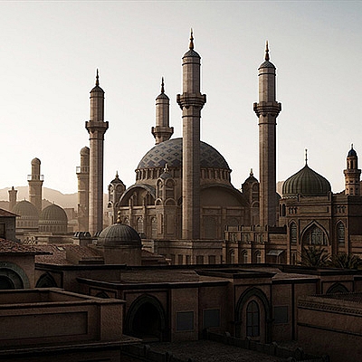 C4D模型中东地区楼房建筑3D模型Kitbash电影场景创意背景