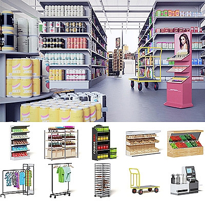40个商场超市货架结算设备C4D模型合集创意场景3D模型素材