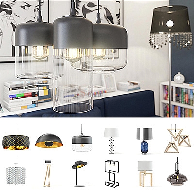 60个灯具C4D模型合集吸顶台灯射灯落地灯艺术室内设计多格式