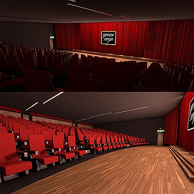 电影院剧院大型场景C4D模型会议室阶梯创意场景3D模型素材