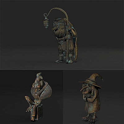 西里西亚传说卓纳 司库 女巫铜像雕塑C4D模型