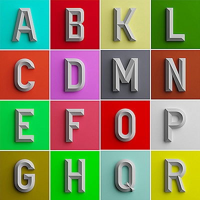 26个英文字母立体雕刻文字LOGO标志C4D工程文模型设计素材