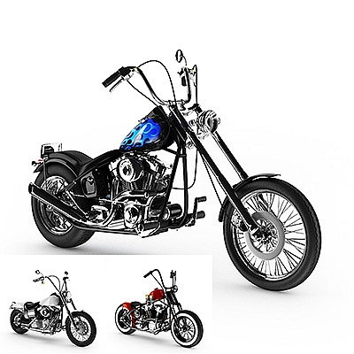 3个高精度摩托车机车C4D模型创意场景3D模型素材