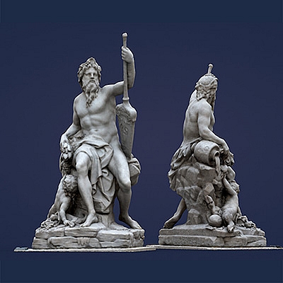 卢浮宫博物馆老人与小孩雕塑C4D模型创意场景3D素材石膏像