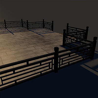古建模型木栏杆石阶C4D模型中国风景观创意场景3D模型素材