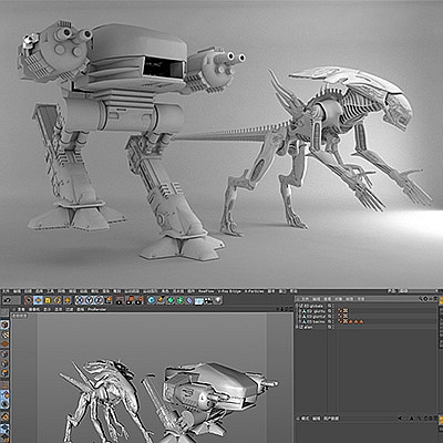 外星人机器人C4D模型游戏电影科幻角色创意场景3D模型素材