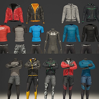 C4D品牌服装店运动衣服体育男装模特样机3DMAX模型