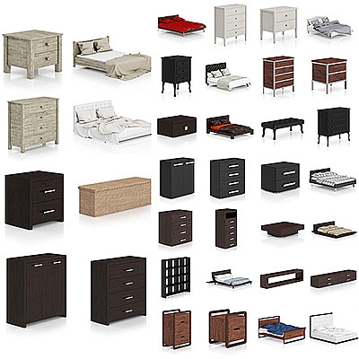 卧室家具床头柜床房间家装装修C4D FBX MAX OBJ模型素材C640