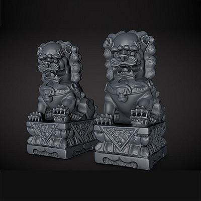 C4D模型古代石头建筑雕塑雕像动物石狮子高精度精细三维素材C618