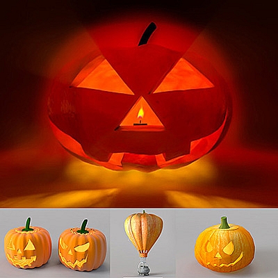 万圣节南瓜灯热气球C4D模型创意场景3D模型素材