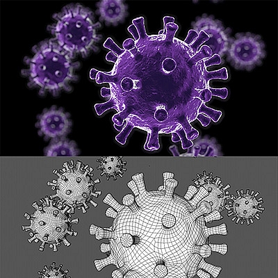 新型冠状病毒细菌C4D模型医学模型创意海报场景3D模型素材