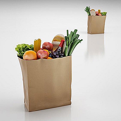 一袋子水果蔬菜C4D模型苹果面包大葱创意场景3D模型素材