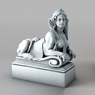 埃及女性雕像 狮身人面像雕塑C4D模型石膏像创意场景3D素材