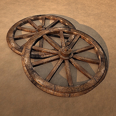 古代复古木车轮C4D模型创意场景3D模型素材