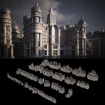 巴黎建筑楼房C4D模型欧式建筑城堡创意场景3D模型素材