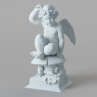 坐在蘑菇上的长翅膀的小天使雕塑C4D模型创意场景3D石膏像C676