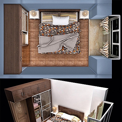 单人卧室C4D Vray渲染工程模型室内家装设计创意场景3D素材