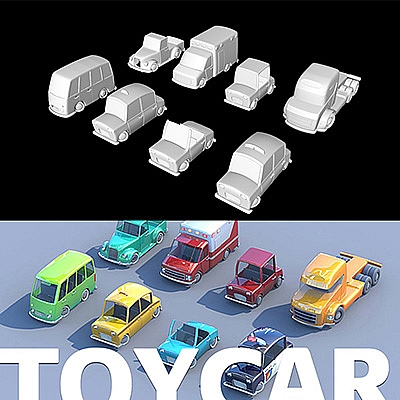 3D立体玩具汽车卡车货车想清楚白模C4D MAX FBX OBJ模型素材C600