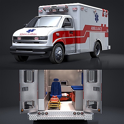 120急救车C4D模型MAX 3DS FBX OBJ Blend创意场景3D模型素
