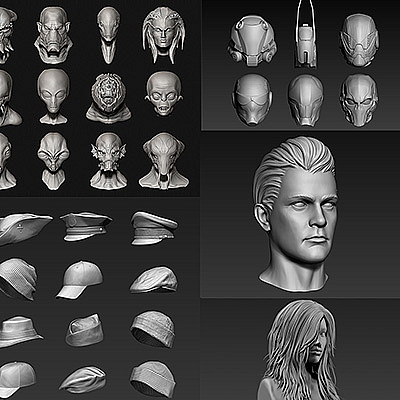 32个科幻机甲头部+帽子3D打印模型合集OBJ STL科幻机外星人