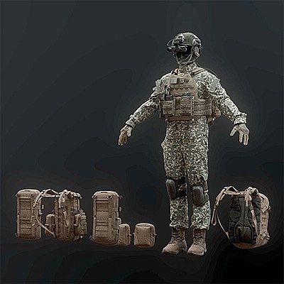 军人作战服迷彩全套装备3D模型创意场景3D模型素材