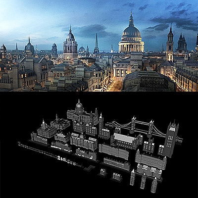 维多利亚建筑广场3D模型C4D创意场景3D模型素材英国伦敦钟楼