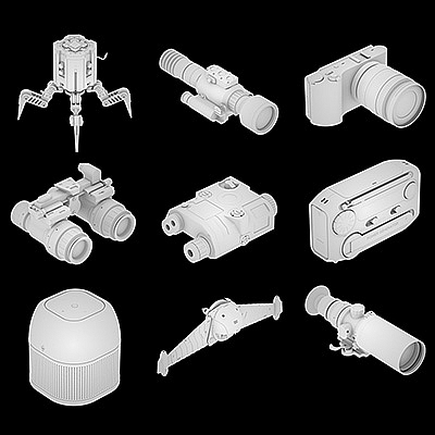 9个科技数码产品模型合集喷气机机器人音响收音机望远镜单反