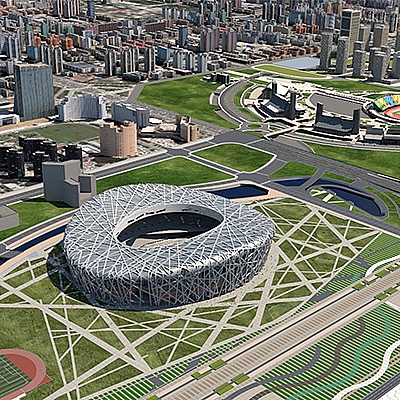 北京国家体育场鸟巢城市鸟瞰图C4D模型意场景3D模型素材