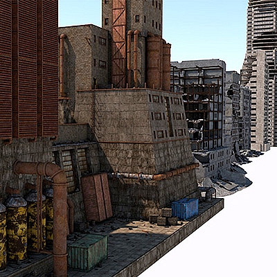 地震后倒塌的房屋 破损的建筑 废弃城市建筑C4D模型