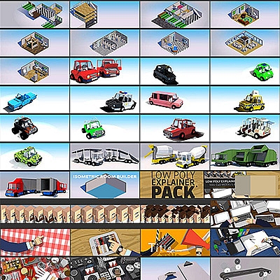 100多个低面形场景三维人物C4D模型预设创意场景3D模型素材