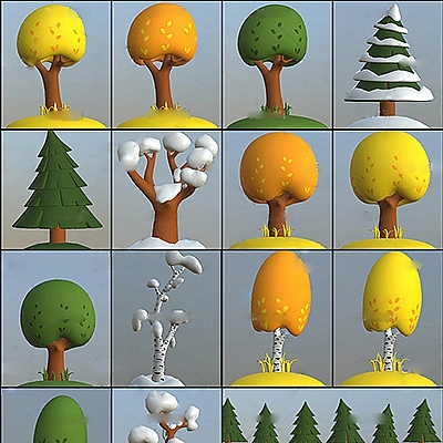 4套C4D卡通树木模型合集动画卡通创意场景3D模型素材