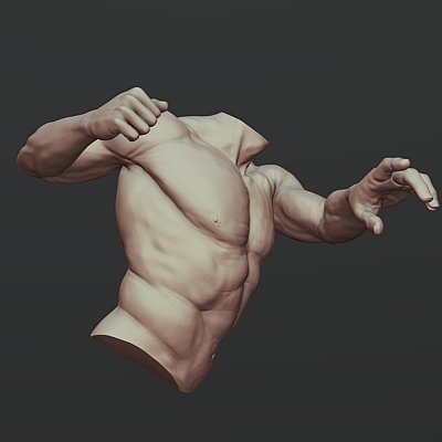 双臂肌肉猛男无头半身像obj模型3D素材C4D工程源文件推荐下载W54