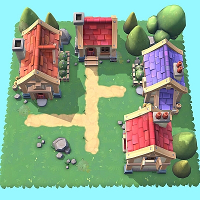 幻想卡通小镇村庄obj格式设计素材3D模型工程源文件推荐下载W81