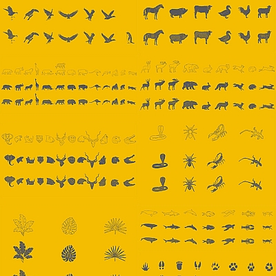 58款老虎狮子鸟包装复制图形手绘野生动物轮廓剪影矢量PNGAI设计