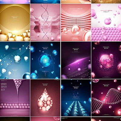 20套高端美妆化妆品护肤水分子元素广告宣传海报设计素材模板