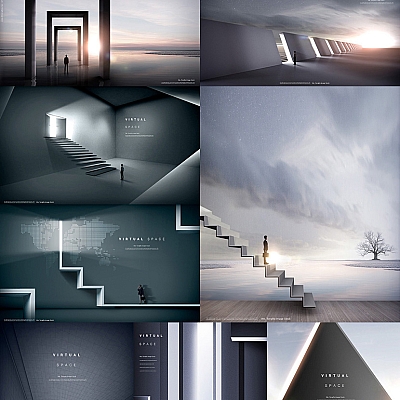 10套商务建筑空间场景合成地产广告写字楼海报背景PSD设计素材