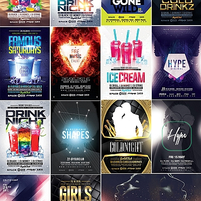 23套音乐酒吧人物科技时尚几何海报卡片模板 PSD分层设计素材