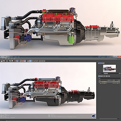 汽车发动机V8跑车赛车机械零件C4D模型带材质贴图3D素材A846