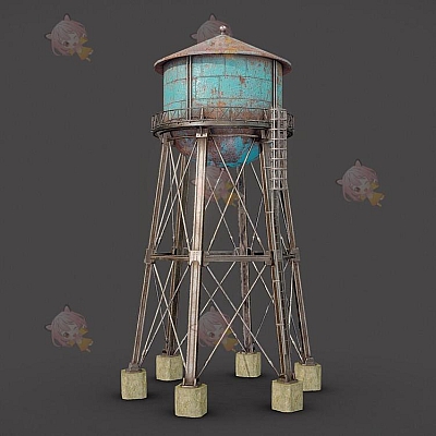 生锈水塔obj格式C4D设计素材3D模型工程文件材质贴图推荐下载C746