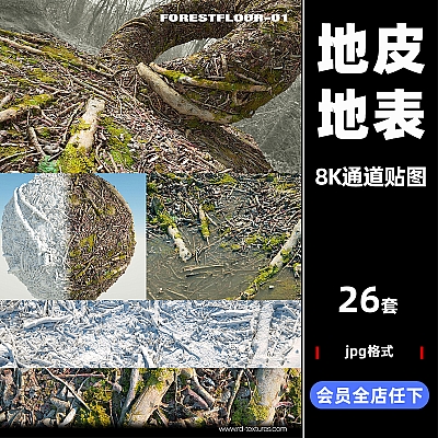 草地森林地面表面法线置换高清JPG纹理材质贴图C4D渲染素材C3536