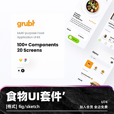 Grubr Food Card UI Kit 食品食物订购交付UI套件模板figma用户界面设计素材源文件sketch U74