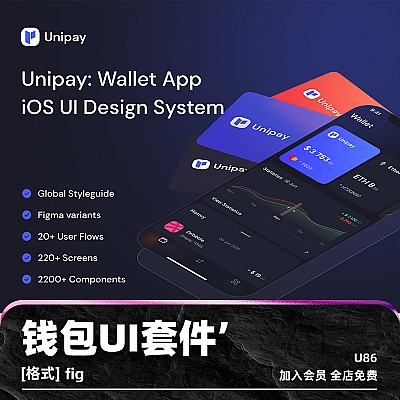 Unipay: Wallet App iOS UI Design System v1.1 钱包移动应用程序手机app用户界面figma设计素材源文件ios ui设计 U86