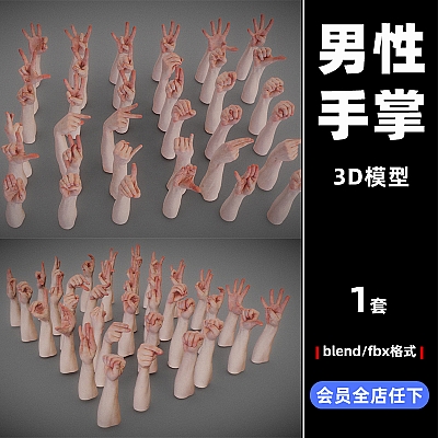 C4D男性手掌手势字母数字模型设计3D素材fbx源文件blend渲染C3718
