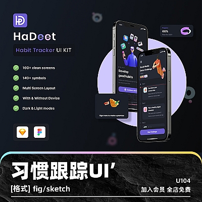 HaDeet – Habit Tracker UI Kit 习惯跟踪应用程序ios手机appUI套件模板figma用户界面sketch素材 U104