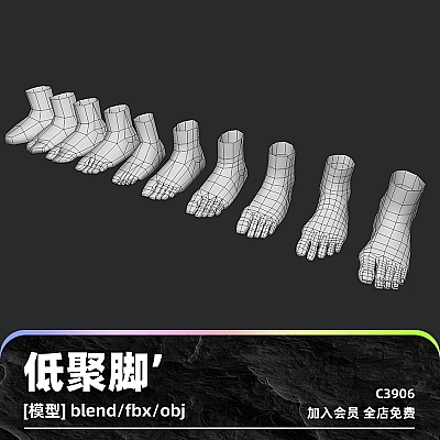 C4D低聚低模lowpoly脚模型blend渲染fbx建模obj设计maya素材下载C3906