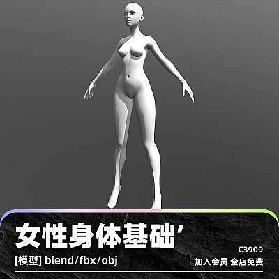 C4D女性身体基础模型blend渲染fbx建模obj设计maya素材源文件下载C3909